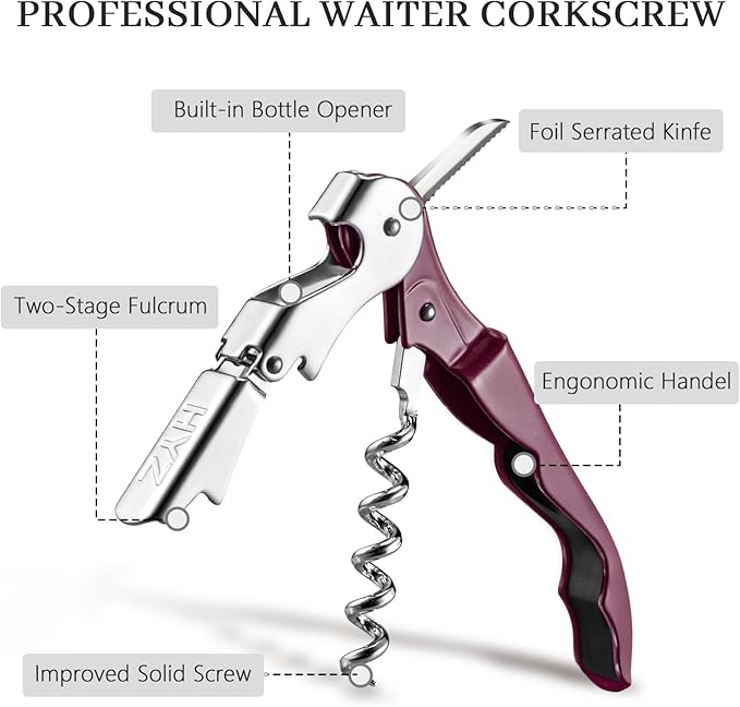 HYZ 2-Pack Wine Opener Waiter Corkscrew, Professional Wine Key for Servers, Bartender with Foil Cutter, Manual Wine Bottle Opener Double Hinged (Burgundy) - Image 2