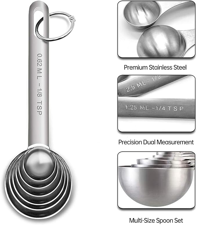 Tablespoon Measuring Spoons Set,7 PCS Metal Measuring Spoons,Stainless Steel Measuring Spoons for Cooking Bakeing - Image 3