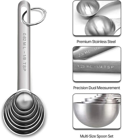 Tablespoon Measuring Spoons Set,7 PCS Metal Measuring Spoons,Stainless Steel Measuring Spoons for Cooking Bakeing - Image 3