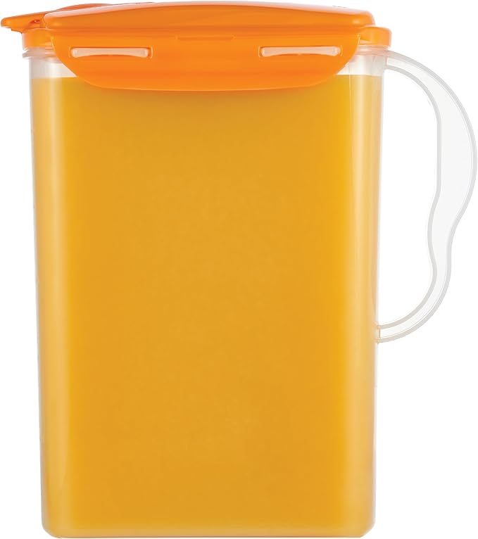 LocknLock Aqua Fridge Door Water Jug | Clear Pitcher | BPA Free Plastic Pitcher with Lid | 3 Quart Pitcher with Lid for Water, Juice, Tea & More Beverages, Orange by LocknLock