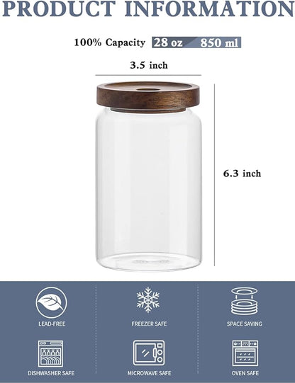 Kanwone Glass Storage Containers Set of 6, 28 Ounce Airtight Food Storage Containers with Bamboo lids, Clear Glass Jars for Pantry, kitchen, Flour, Sugar, Tea, Coffee, Snack, Cookies, Spice and Herbs - Image 2