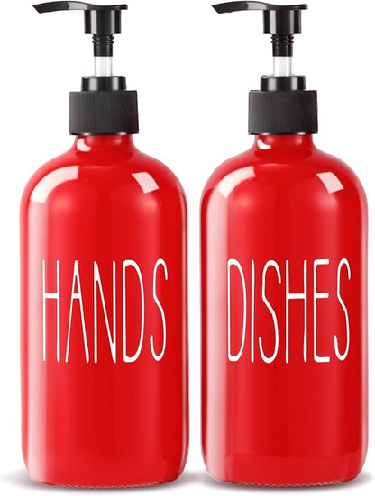 COHOSEGE Glass Soap Dispenser Set 2 Pack,16 Oz Dish Soap Dispenser for Kitchen Sink,Red Kitchen Accessories and Kitchen Decor,Red Decorations and Kitchen Utensils for Kitchen by COHOSEGE