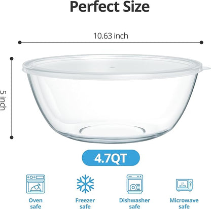 4.7 Qt Extra Large Glass Mixing Bowls Clear Glass Salad Cooking Bowls for Kitchen Salad Bread Storage - Image 2