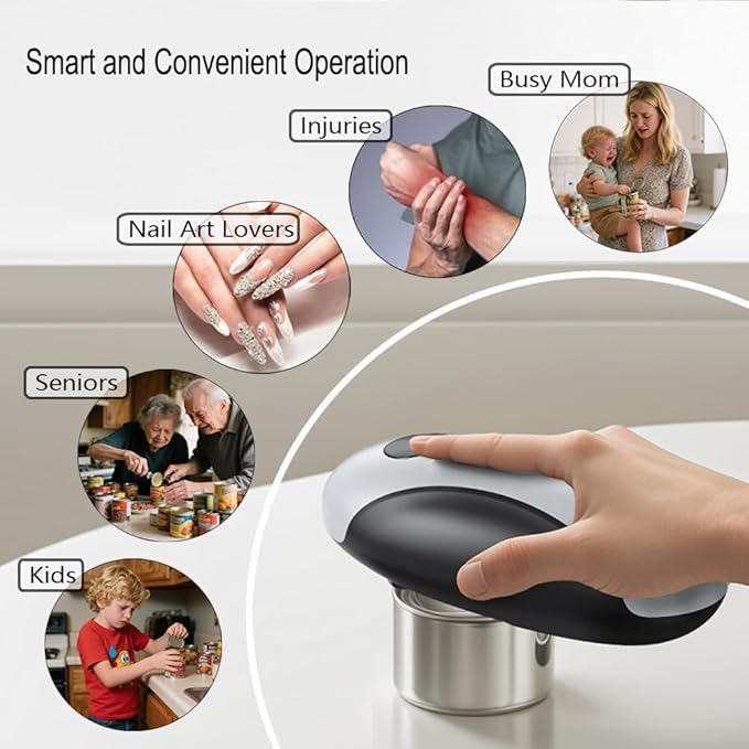 Electric Can Opener, Open Cans with a Simple Press of a Button — Automatic, Hands-free, Smooth Edges, Type-C Rechargeable, Fits for All Can Sizes