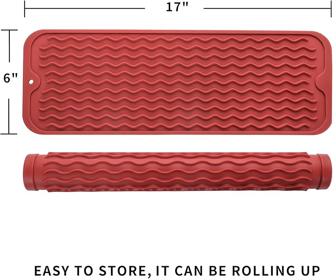 MicoYang Silicone Dish Drying Mat for Multiple Usage,Easy clean,Eco-friendly,Heat-resistant Silicone Mat for Kitchen Counter,Sink,Bar,Bottle,or Cup Red M 17 inches x 6 inches - Image 2