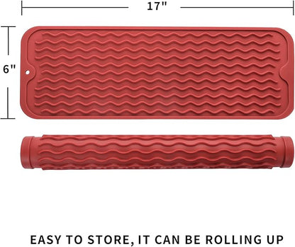 MicoYang Silicone Dish Drying Mat for Multiple Usage,Easy clean,Eco-friendly,Heat-resistant Silicone Mat for Kitchen Counter,Sink,Bar,Bottle,or Cup Red M 17 inches x 6 inches - Image 2