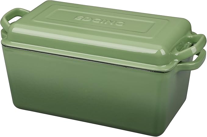 EDGING CASTING Enameled Cast Iron Dutch Oven, Oblong Bread Oven for Sourdough Bread Baking, Baking Pan, Dual Handles, Oven Safe, 4 Quart, Pistachio Green