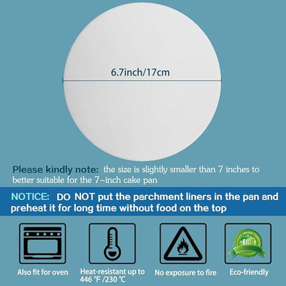 Baking Parchment Circles, Set of 100, 7 Inch Non Stick Round Parchment Paper for Springform Cake Tin, Toaster Oven, Microwave and so on