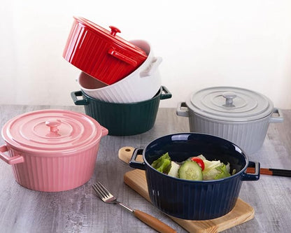 WHJY Blue Colorful Ceramic Casserole Dish with Lid，1 Quart Ceramic Casserole Pan for Bakeware Oven