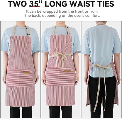 NLUS 2 Pack Kitchen Cooking Aprons, Adjustable Bib Soft Chef Apron with 2 Pockets for Men Women (Black Pinstripes/Pink Pinstripes) - Image 5