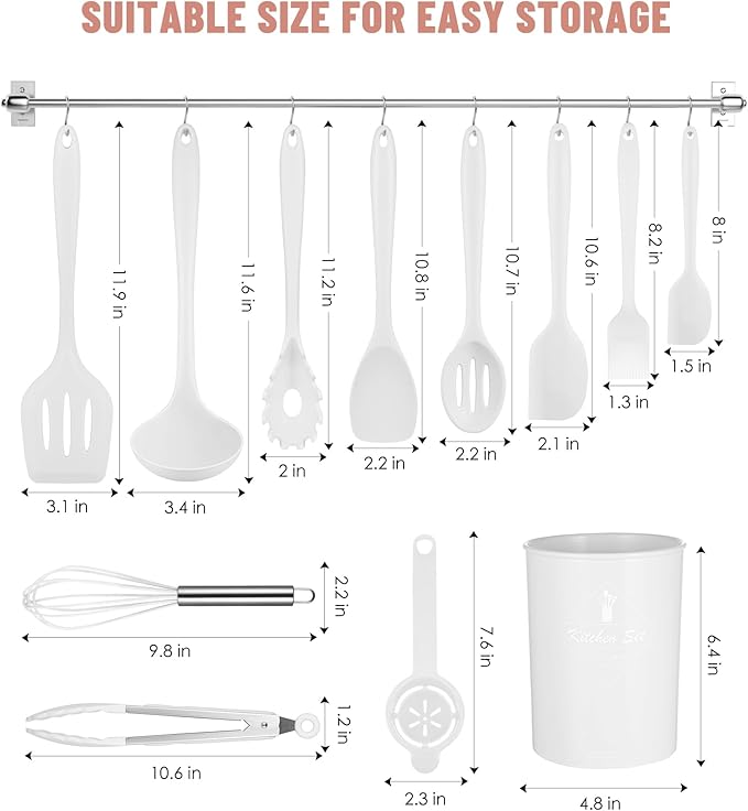 Kitchen Utensils Set-12 Pieces Silicone Cooking Utensils Set (Dishwasher Safe) 392°F Heat Resistant Spatula Set,Kitchen Utensil Set for Nonstick Cookware,Best Kitchen Tools with Holder - Image 2