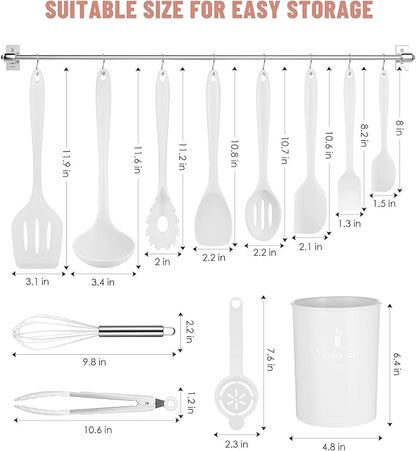 Kitchen Utensils Set-12 Pieces Silicone Cooking Utensils Set (Dishwasher Safe) 392°F Heat Resistant Spatula Set,Kitchen Utensil Set for Nonstick Cookware,Best Kitchen Tools with Holder - Image 2