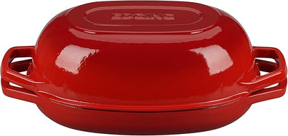 EDGING CASTING Enameled Cast Iron Oval Dutch Oven Pot with Lid, Dutch Oven for Sourdough Bread Baking, Bread Oven, Bread Dutch Oven, Oval Bread Pan, 5qt, Red