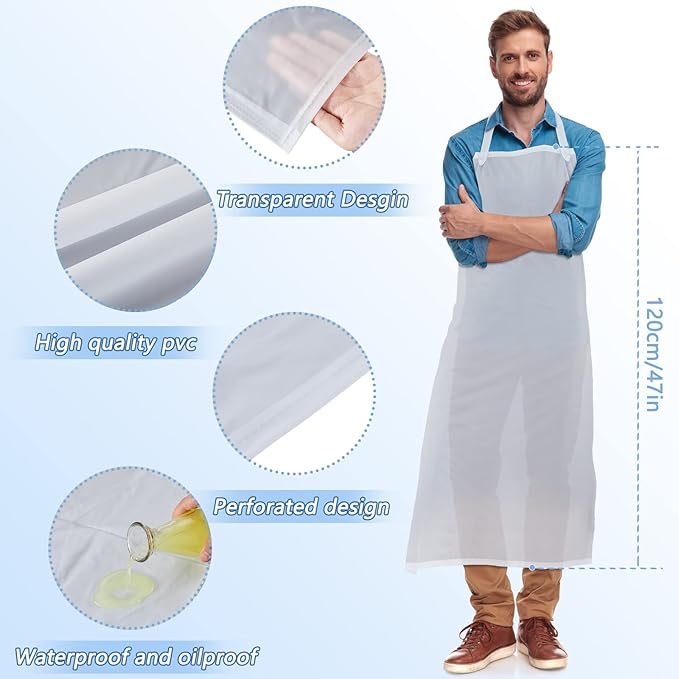 Hercicy 3 Pcs Heavy Duty Waterproof Aprons 47" PVC Vinyl Aprons Transparent Plastic Oil Proof Apron for Dishwashing Cleaning