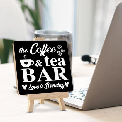 Coffee Bar Decor, Coffee Tea Bar Wood Sign with Easel Home Kitchen Desk Shelf Table Tabletop Decor - Image 3