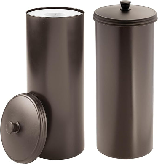 iDesign Freestanding Bathroom Toilet Paper Storage Holder with Lid for 3 Extra Rolls, 2-Pack, Bronze