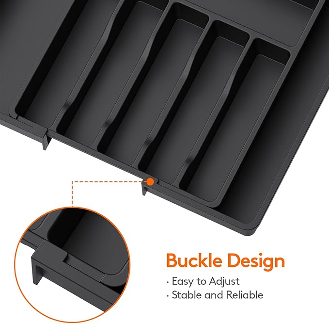 Lifewit Silverware Drawer Organizer, Expandable Utensil Tray for Kitchen, BPA Free Flatware and Cutlery Holder, Adjustable Plastic Storage for Spoons Forks Knives, 13-22 x 15", Black - Image 4