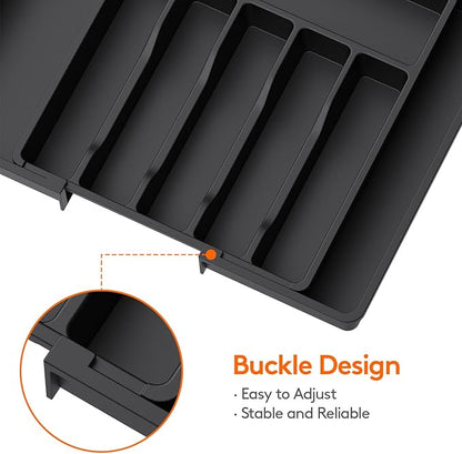 Lifewit Silverware Drawer Organizer, Expandable Utensil Tray for Kitchen, BPA Free Flatware and Cutlery Holder, Adjustable Plastic Storage for Spoons Forks Knives, 13-22 x 15", Black - Image 4