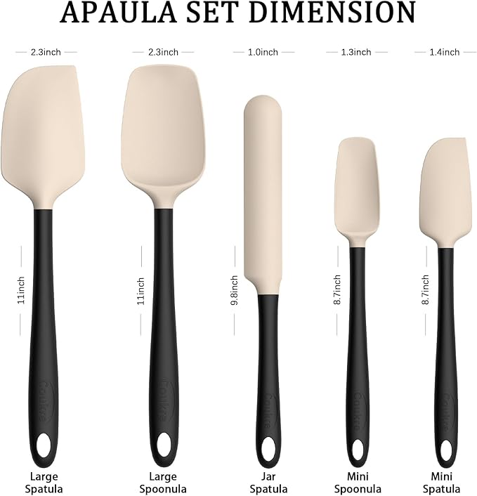 Coukre Silicone Spatula Set of 5,High Temperature Resistant, Food Grade Silicone, Dishwasher Safe, for Baking, Cooking (Beige Black) - Image 3