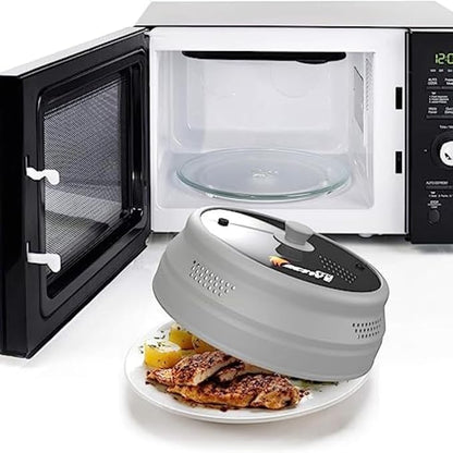 Collapsible Microwave Cover for Food - Silicone and Glass Splatter Guard Lid for 6-12 inch Plates & Bowls, Dishwasher Safe, Heat Resistant, BPA-Free, Gray - Image 2
