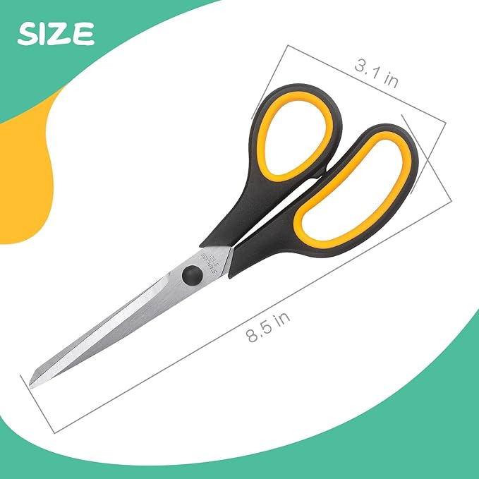 Scissors 8.5 Inch all purpose Bulk Set of 3, Scissors for Office Home School Craft Supplies, Soft Comfort-Grip Right/Left Hand, Black