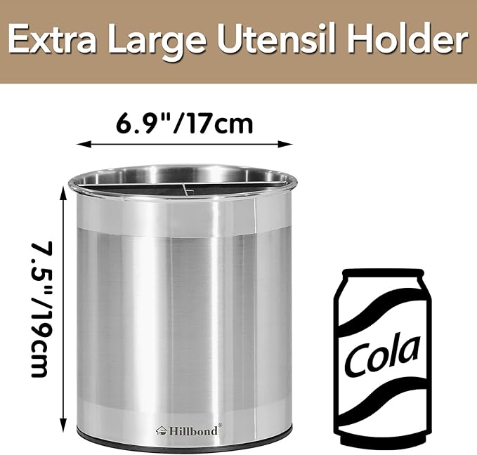 Hillbond 7.5x6.9 Inch EXTRA LARGE Utensil Holder for Countertop, Stainless Steel Rotating Organizer with Removable Divider, Space-Saving for Large Kitchen Utensils Set & Spacious Kitchens - Image 3