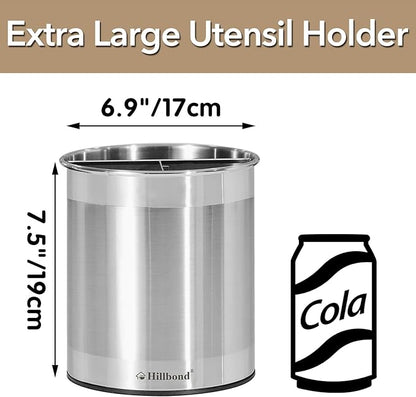 Hillbond 7.5x6.9 Inch EXTRA LARGE Utensil Holder for Countertop, Stainless Steel Rotating Organizer with Removable Divider, Space-Saving for Large Kitchen Utensils Set & Spacious Kitchens - Image 3