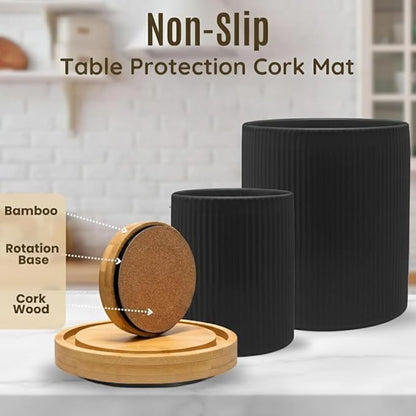 2 Pack Ceramic Utensil Holder, 7.3"+5.4" Large kitchen utensils holder for Countertop, 360° Rotating Cooking Utensil Crock for Kitchen Counter with Detachable Wooden Base, Kitchen Decor- Black - Image 4