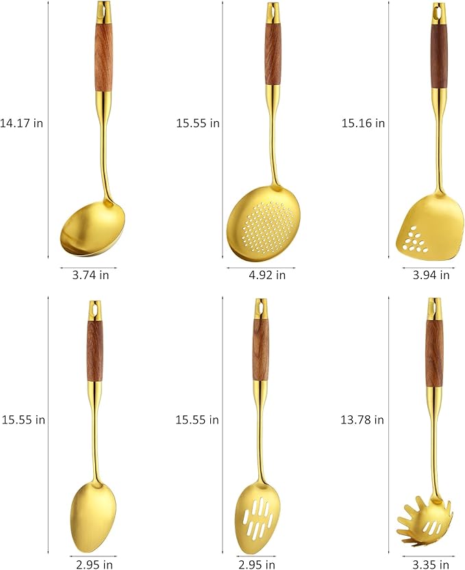 Izurok 18/10 Stainless Steel Kitchen Utensils Set,6 Piece Cooking Utensils With Wood Handle,Heat Resistant Kitchen Tool Set With Spatula, Spoon, Ladle, Skimmer, Slotted Spoon, Pasta - Image 2