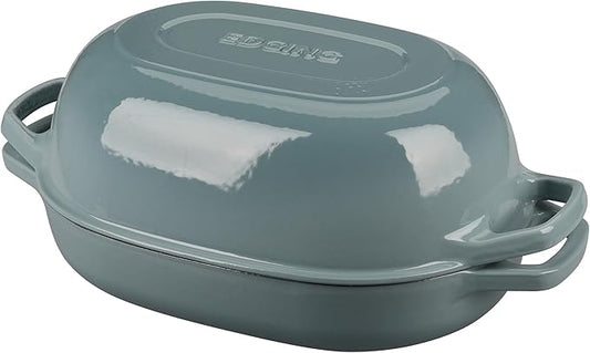 EDGING CASTING Enameled Cast Iron Oval Dutch Oven Pot with Lid, Dutch Oven for Sourdough Bread Baking, Bread Oven, Bread Dutch Oven, Oval Bread Pan, 7qt, Seasalt