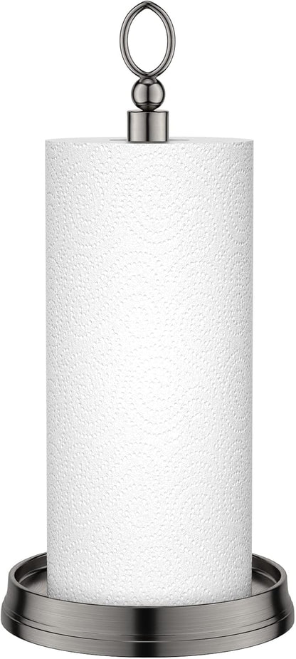 KASUNTO Paper Towel Holder With Heavy Weighted Base - Steel Countertop Stand for Kitchen, Bars & Dining Tables - Fits Standard & Jumbo Rolls - Brushed Nickel