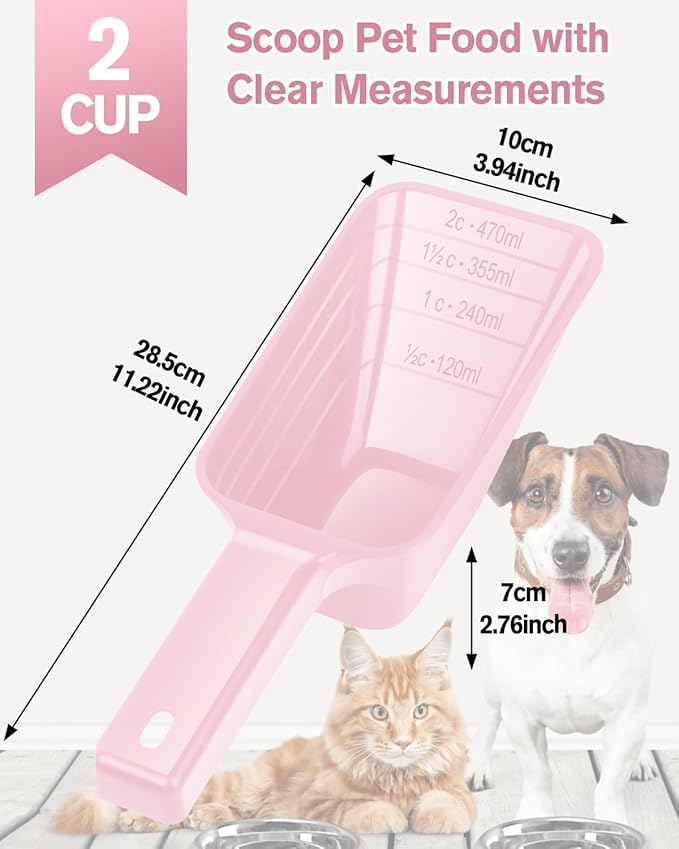 2 Cup Dog Food Scoop(2 Pack), Plastic Pet Food Scoop with Measuring Lines for Accurate Pet Food Portions,Dishwasher Safe (Grey and Pink) - Image 7