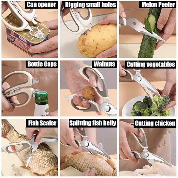 2 Pcs Heavy Duty Kitchen Shears with Magnetic Holder for Fridge, Multi-function Kitchen Magnetic Scissors for Food - Come Apart Design, Rust-Resistant (White and Green)