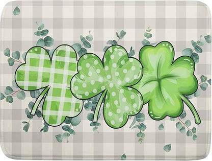 Giwawa Patrick Dish Drying Mat for Kitchen Green Clovers Grey Buffalo Plaids Dish Drainer Mats 18x24inch Spring Leaf Dish Drying Rack Pad Protector for Countertop Dining Holiday Decor