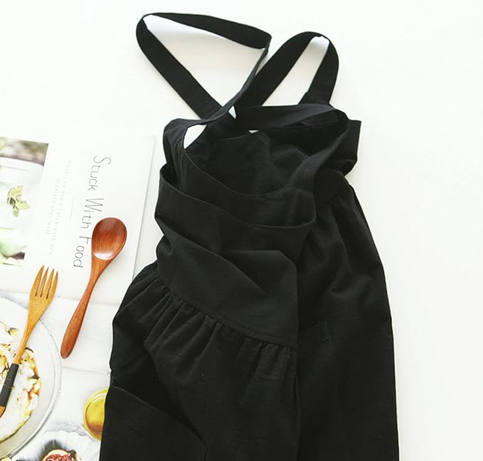 Uaussi Cotton Linen Apron Cross Back Work Apron for Women with Pockets Pinafore Dress X Cross Halter Apron for Chef Gardening - Image 2