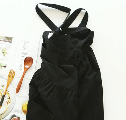 Uaussi Cotton Linen Apron Cross Back Work Apron for Women with Pockets Pinafore Dress X Cross Halter Apron for Chef Gardening - Image 2