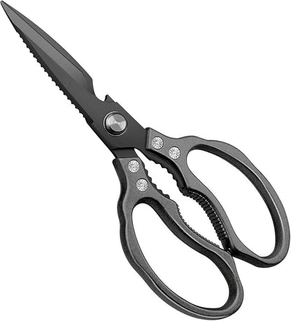 CGBE Kitchen Scissors, Multi-Purpose Kitchen Shears, Heavy Duty Dishwasher Safe Food Scissors for Chicken, Poultry, Fish, Meat & Herbs with Non-Slip Grips - ALL Black by CGBE