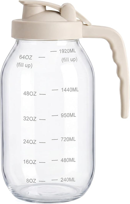 YORY 2 Quart Glass Pitcher with Filter Lid Airtight Cold Water Jug for Lemonade Tea Juice Milk Iced Coffee Fruit Drinks Airtight,64 oz