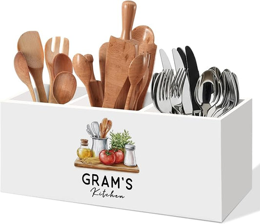 Gram Gifts for Women Kitchen Utensil Holder, Mothers Day Birthday Gift for Grandma from Grandkids, Grandma Gifts for Mimi Gigi Nana, Gram's Kitchen Wooden Cooking Utensil Holder