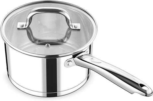 P&P CHEF 3 Quart Saucepan with Lid Set, Stainless Steel Small Cooking Pot Induction Sauce Pan for Pasta Soup, Ergonomic Handle & Tri-ply Base, Dishwasher Safe, 1 Pan by PPCHEF