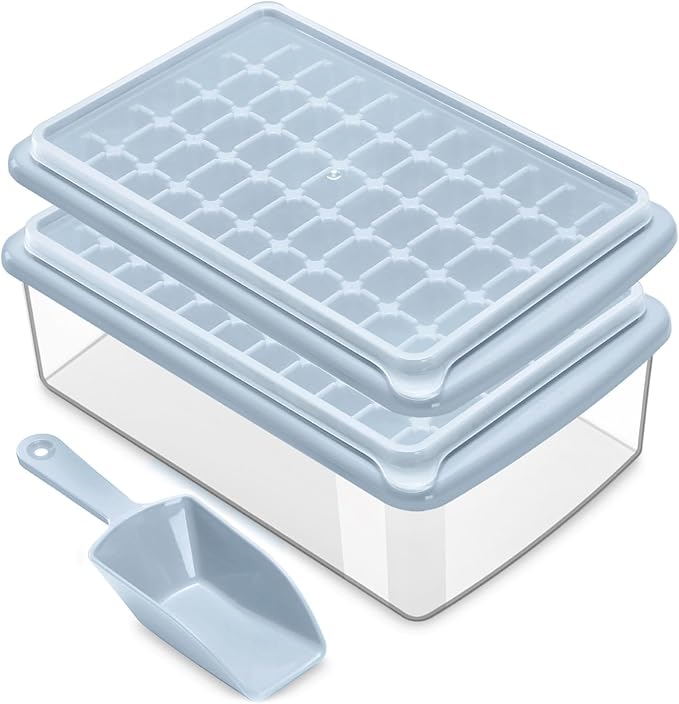 Ice Cube Maker Trays for Freezer with Lid and Storage Box, Easy Release 55 Mini Nugget Ice Cubes Tray with Cover, Ice Holder, Scooper, Flexible Durable Plastic Ice Mold & Bin, BPA Free 2 Pack by ARTLEO
