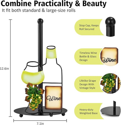Wine Lovers Gifts - Metal Wine Paper Towel Holder Countertop with Solid Weighted Base, Farmhouse Kitchen Decor, Rustic Country Vintage Decoration Organization - Image 2