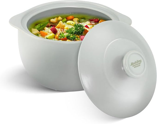 MINH LONG 1-Qt Porcelain Dutch Oven with Lid – Lead & Cadmium Free, Oven Safe to 482°F, Heat Retention, Clay Pot for Cooking on Gas & Infrared Cooktop, Use to Marinate, Cook, Bake, Refrigerate & Serve