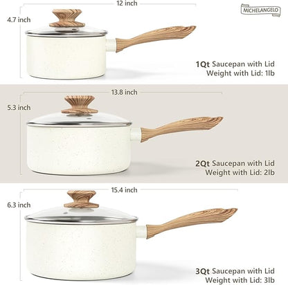 MICHELANGELO 3 Quart Saucepan with Lid, Nonstick Sauce Pan, Small Sauce Pot with Granite Coatings, Bakelite Handle, Dishwasher-Safe, White - Image 7