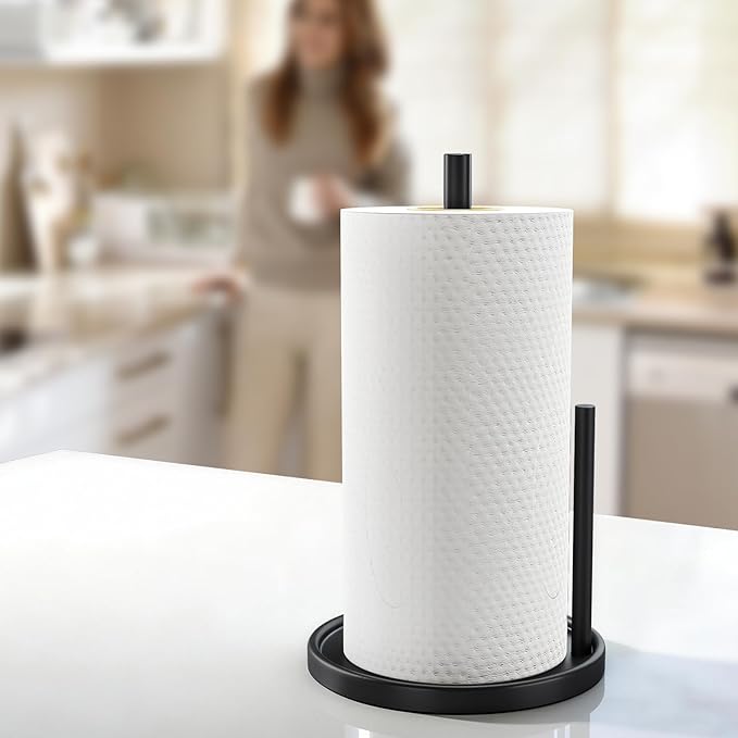 Jesginboo Paper Towel Holder Countertop, Black Kitchen Paper Towels Holder, Paper Roll Holder with Weighted Base - Image 7
