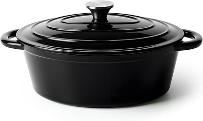Oval Dutch Oven for Bread Baking, 4.5 Quart Non Stick Enameled Cast Iron Dutch Oven Pot with Lid, Oven Safe Oval Casserole with Lid up to 500°F for Baking, Braising, Stews, Roasting (Black)