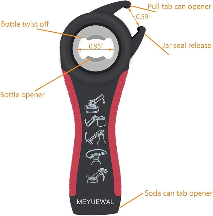 Jar Opener, 5 in 1 Multi Function Can Opener Bottle Opener Kit with Silicone Handle Easy to Use for Children, Elderly and Arthritis Sufferers (Apple Red） - Image 5