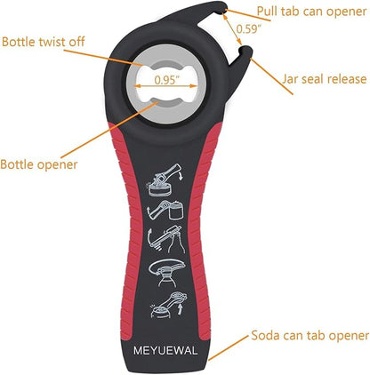 Jar Opener, 5 in 1 Multi Function Can Opener Bottle Opener Kit with Silicone Handle Easy to Use for Children, Elderly and Arthritis Sufferers (Apple Red） - Image 5