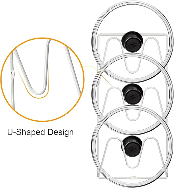2 Pack Pot-Lid-Organizer, 6-Tier Pots and Pans Lid-Organizer for Cabinet Door/Wall, No Drilling Adhesive Wall/Door Mounted Rustproof Pot-Lid-Holder for Kitchen Organization - White - Image 7