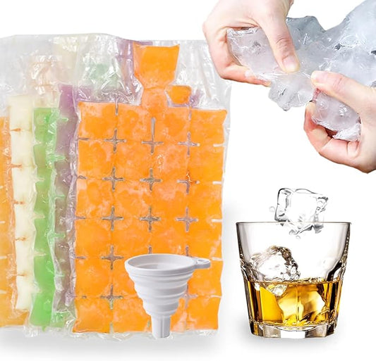 NACOLUS Disposable Ice Cube Trays for Freezer Ball Ice Cube Mold Ice Maker Bags with Silicone Funnel BPA-Free 50 PCS